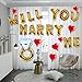 AnnoDeel Will You Marry Me Letter Balloons Banner, 16inch Gold Letter Foil Balloons Red Heart Mylar Balloons for Love Wedding Party Decorations