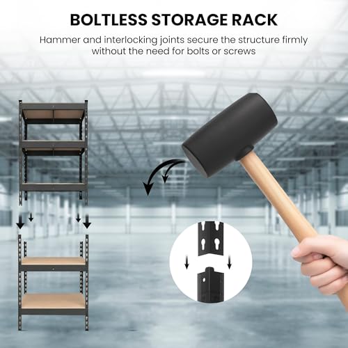 Image of Robustt 5-Tier Multipurpose Storage Rack | Bolt-Free Assembly | Metal Stand With Thick MDF Board | 175kg Capacity Per Shelf | 63 x 16 x 16 IN Adjustable Shelf Rack for Home, Garage & Shop | Black