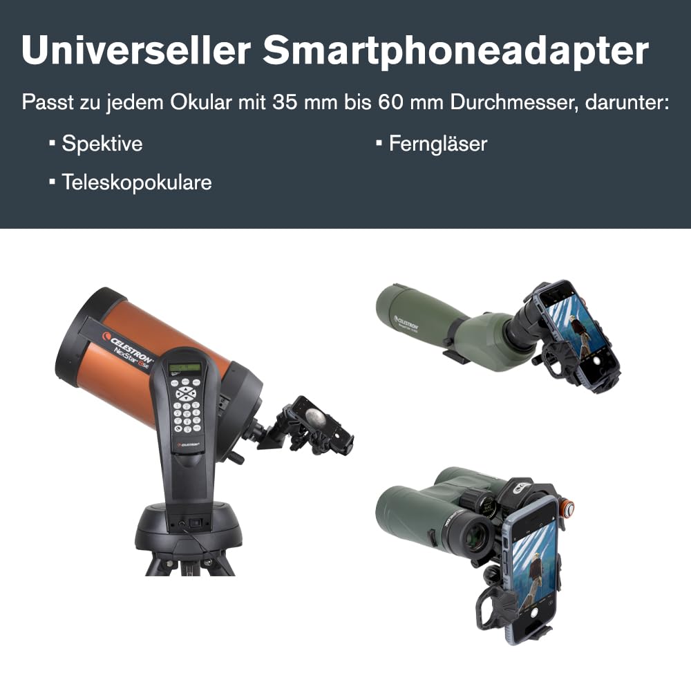 Celestron 81055 NexYZ 3-Axis Universal Smartphone Adapter for Telescopes, Spotting Scopes, Binoculars, Monoculars, Microscopes, Black