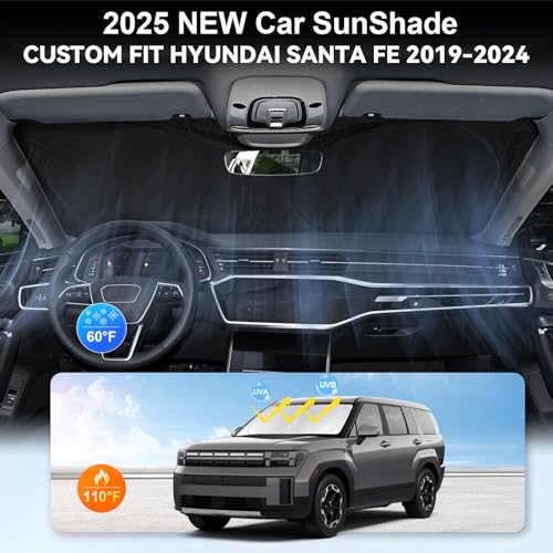 Custom Sunshade for Santa Fe Windshield Sun Shade for 2026 2025-2019 Hyundai Santa Fe, SE, SEL, SEL Plus, Limited, Ultimate Accessories Heat Insulation Cooling Front Window Cover for Windshield