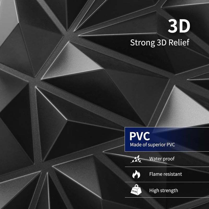 Image of 3D Wall Panels Grey Colour I Diamond Stone Design I Embossed and Paintable I Panel Size 20 inch X 20 inch I Pack of 6 Panels I Wall Covering Area 16.53 Sq.Ft. (PVC)