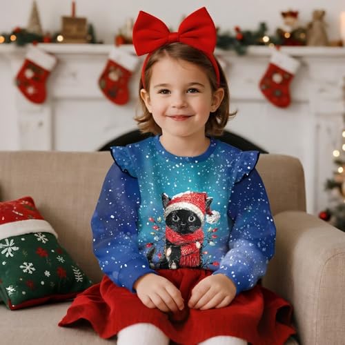 Kids Christmas Sweatshirts Girls Soft Girls Shirts Size 1-8 Years Long Sleeve Ruffle Shoulder Top3