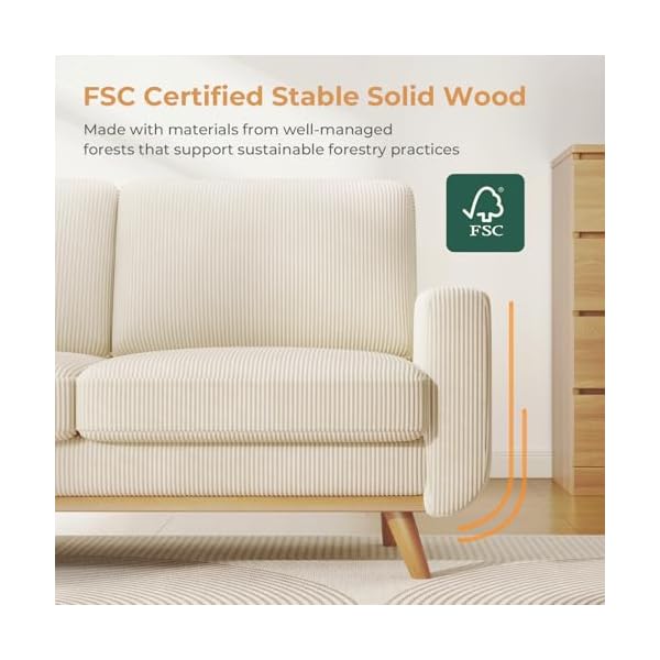 Vesgantti 68 loveseat sofa beige comfy corduroy couch with spring cushion sofa couch with solid wood modern couch with deep seat sofa for bedroom loveseat for living room beige office couch  urban country home decor