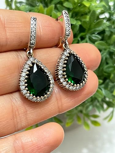 Hurrem Sultan Silver Jewelry Set - Emerald Silver Jewelry Set - Hurrem Queen Jewelry - Emerald Ring Earring Necklace4