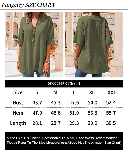 Fangetey Women's Short Sleeve Shirt Casual V-Neck Tee Blouse Cotton Linen Loose Summer Tops Blue #TOP3
