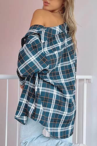 Image of CHYRII Womens Button Down Flannel Shirts Long Sleeve Plaid Shackets Business Casual Blouse Top