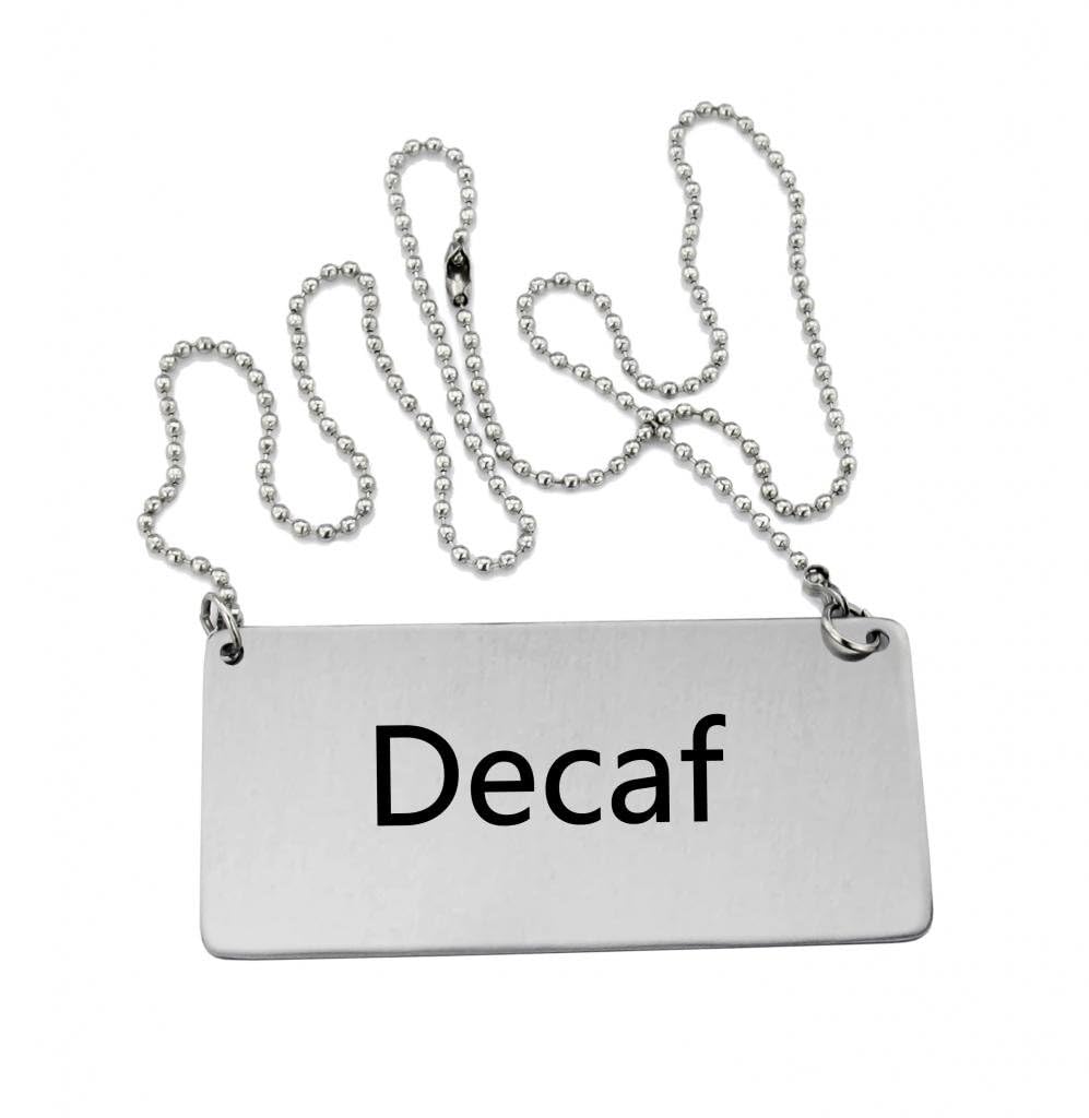 New Star Foodservice 27440 Stainless Steel Chain Sign, Decaf", 3-1/2-Inch by 1-1/2-Inch, Set of 2