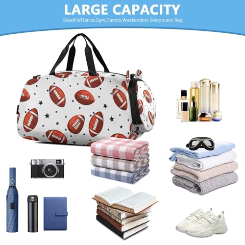 Stars Football White Kids Travel Duffel Bag for Boys Girls Overnight Weekend Tote Bag with Shoes Compartment for Dance Gym Sports 5