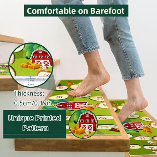 Peldaños de escalera estilo granja con alfombra de alta densidad para escalones de madera 3