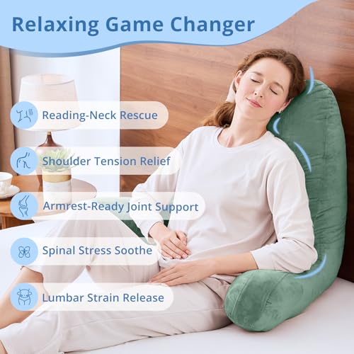 Image of Sasttie Reading Pillow for Bed, Back Pillow for Sitting Up, Sage | 25 inch Backrest Support Cushion for Couch, Sofa, and Floor, Dorm Essentials, OEKO-TEX, Adjustable Down Alternative Fill