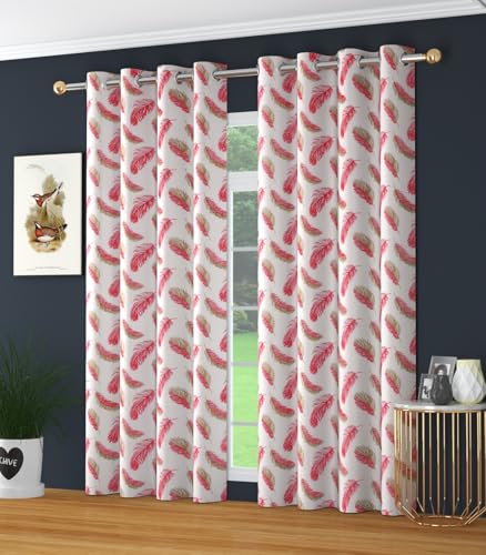 Image of Yarnis Feather Printed Light-Filtering Curtains 6 Feet Long Set of 2 for Window Living Room, Pink, Parda