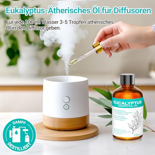 ENYORLI Eukalyptusöl 100% Natürliches Ätherisches Öl 100mL für Aromatherapie, Hautpflege & Luftreinigung Natürlicher Mückenschutz, Massageöl, DIY & Yoga