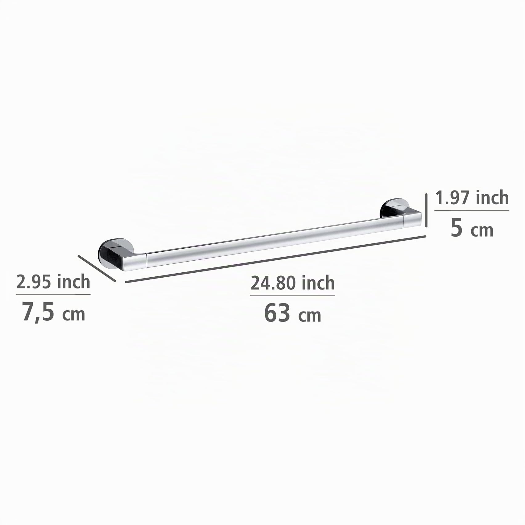 WENKO UV-Loc Badetuchstange UNO Mod. Maribor eleganter Wand-Handtuchhalter aus Zinkdruckguss Innovative Klebemontage ohne Bohren 63,5 x 5 x 7,5 cm Chrom