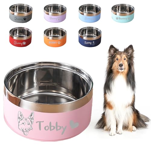 Personalized Stainless Steel Pet Bowl - Custom Engraved Name & Design, Double Layer, 3 Sizes