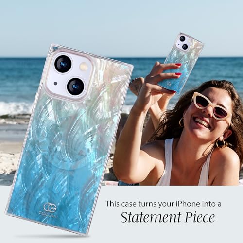 Image of COCOMII Rectangle for iPhone 14 /13 Case, Turq Real Mother of Pearl