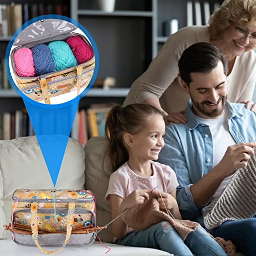 Image of Yarn Storage Organizer with Grommets - Portable Crochet & Knitting Bag for Skeins, Hooks, Needles & Accessories (Flower-Yellow)