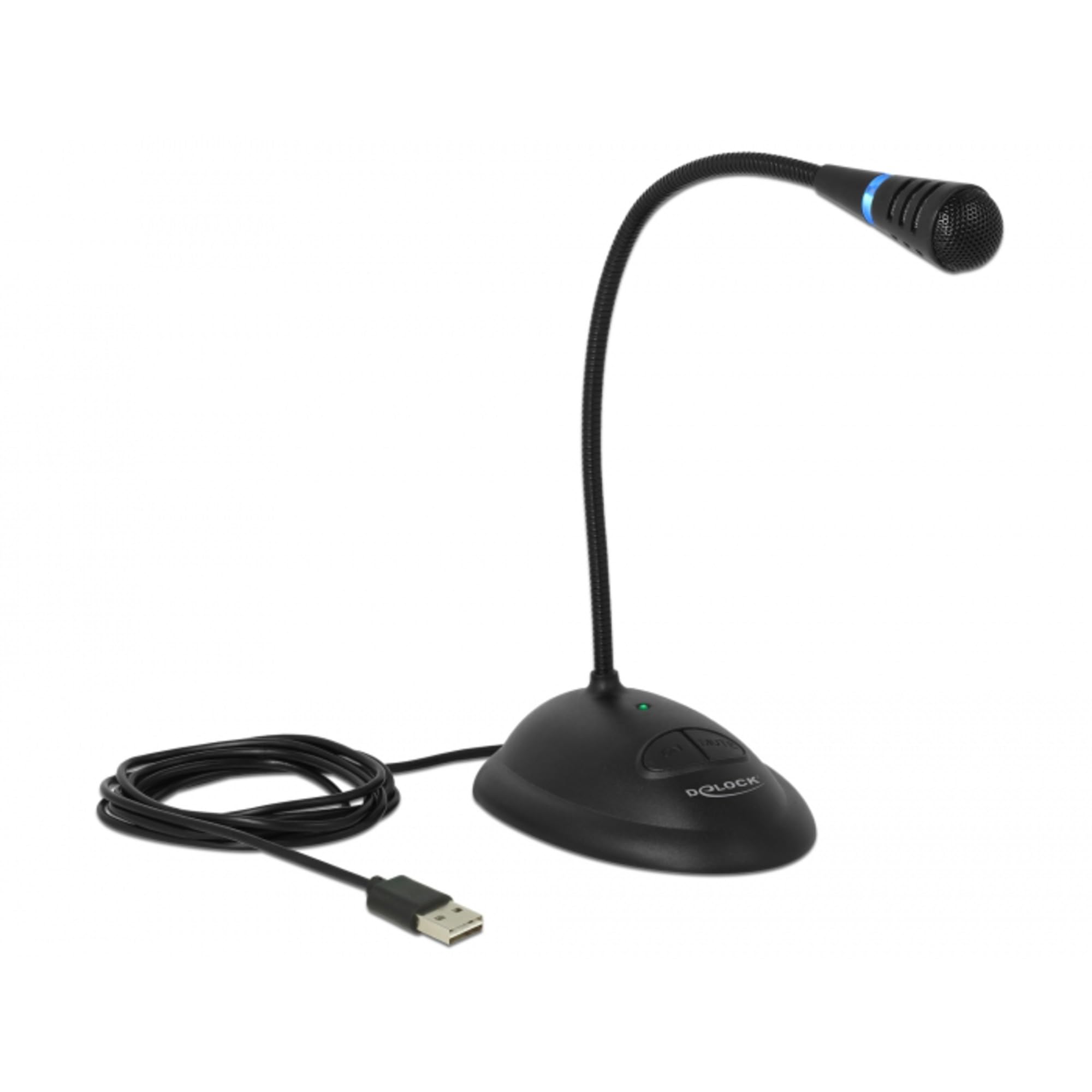DELOCK 65871 USB-Mikrofon mit Standfuß & Mute/On&Off-Taste 1.7m, Schwarz