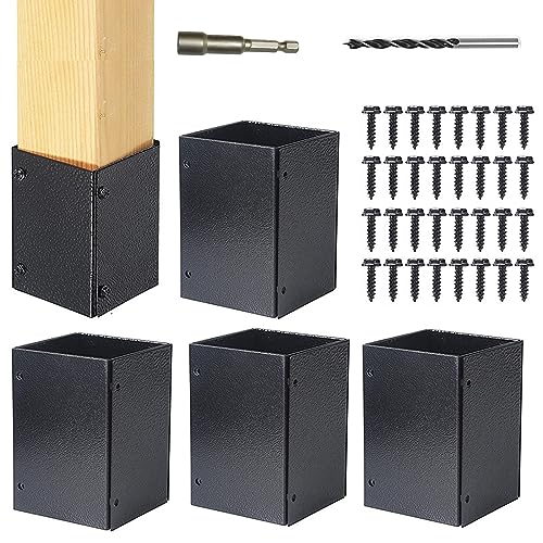 304 Protector de Base de Columna de Acero Inoxidable (4x4 o 6x6, Ajustable 3,3-6 in), Protector de Soporte de buzón de Madera, protección contra daños en la barandilla de Cubierta del pabellón 4pac