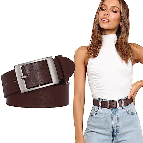 SUOSDEY Fashion Womens Leather Belts,Wide Waist Belt with Pin Buckle for Jeans Pants Dresses,1.5