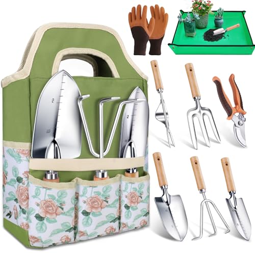 Kynup Gardening Tools, Garden Tools Set-9 Piece Gardening Gift for Women, Gardening Kit Ideal Hand Garden Tool, Thickened Stainless Steel, Rust-Proof, Garden Supplies, Essentials, Garden Stuff