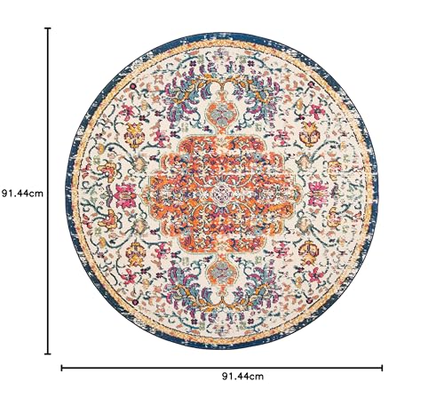 Safavieh Boho Rug for Living Room Dining Room, Bedroom - Madison Collection, Short Pile, in Ivory and Orange, 91 x 91 cm - Image 2