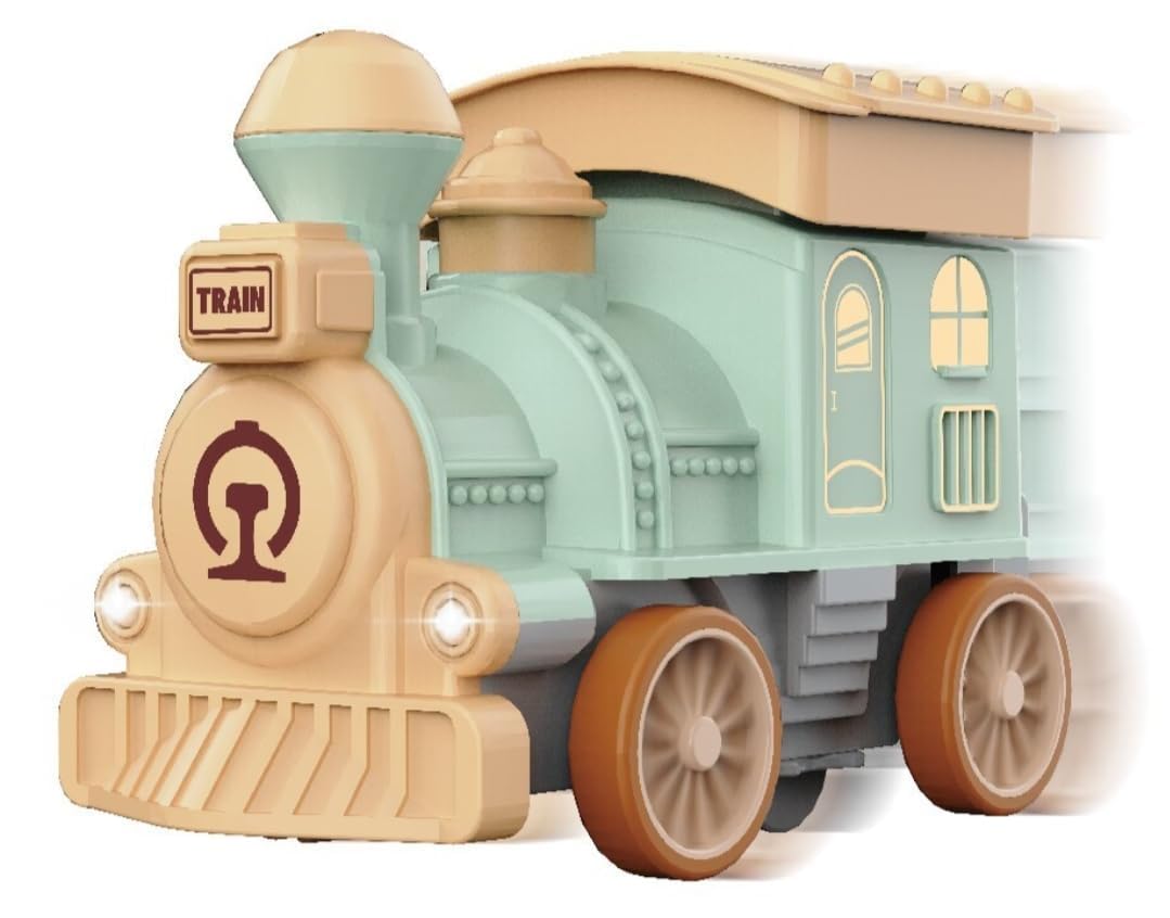 Pihura Multifunctional Ancient Train Carriage Press Car Toy - Electric Train Toy with Sound & Light, Inertia-Powered for Kids 1