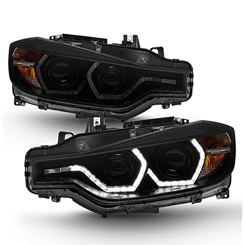 ACANII - For Black Smoke 2012-2015 BMW F30 328i 335i Sedan LED 3D DRL 2 Projector Headlights Headlamps Driver+Passenger