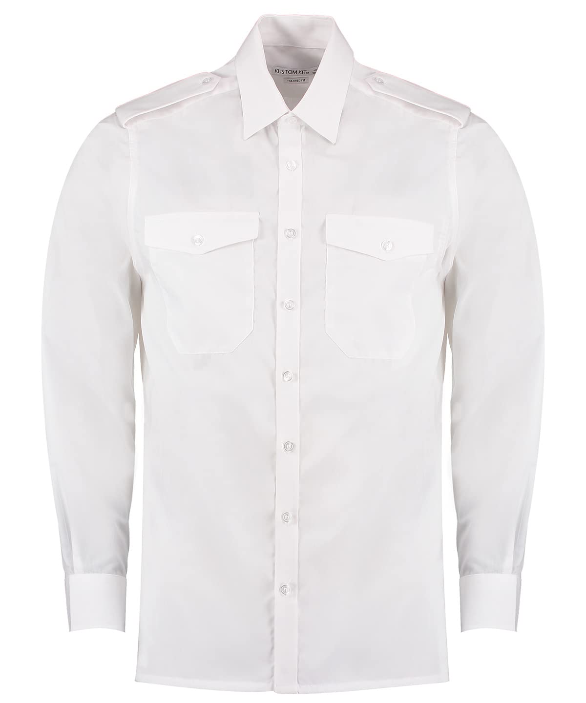 Kustom Kit Pilot Shirt Long Sleeved - White/Collar 14.5-19.5"