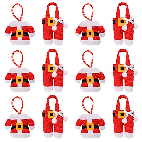 COSYLAND Flatware Holder 12 pcs, Christmas Santa Claus Tableware Silverware Holders Set, Knife Fork Spoon Pocket Bags Covers Kitchen Home Decor for Xmas Party Family Dinner Gathering