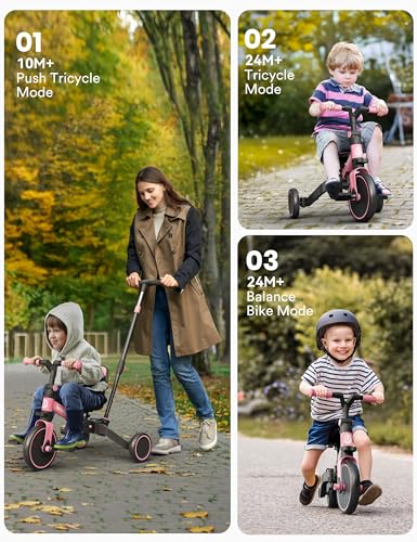 besrey 4 in 1 Toddler Bike, Toddler Tricycle for 1-3 Year Old, Trike with Push Handle, Backrest and Safety Belt, Birthday Gifts and Toys for Boys and Girls, Balance Bike - image 3
