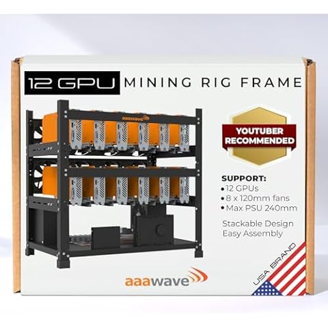 AAAwave 12GPU Mining Rig Frame - The Sluice V2 Steel Open Frame Mining Rig Case, Stackable Chassis for Crypto Coin Currency & AI Machine Learning Applications - Frame Only (Black) Cover