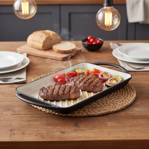 Mahlzeit Plancha de Hierro Fundido Esmaltado Blue Berry | 39,5 x 22 x 3,5 cm | Parrilla para Asar con Asas, Rectangular, Estriada | Placa de Hierro Fundido Cocina Gas, Eléctrica, Inducción - imagen 2