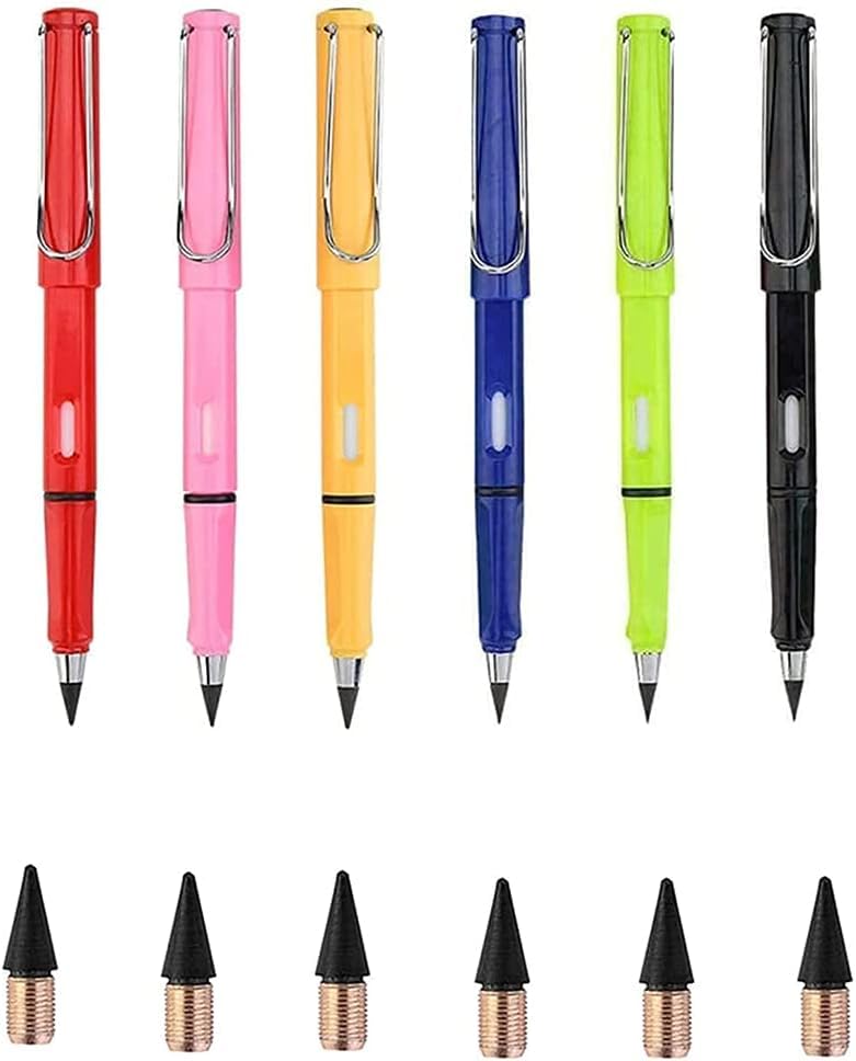 Kidivo Inkless Pencils Replaceable Graphite Nib | Eternal | Everlasting | Unlimited Writing Technology For Writing, Art Sketch Painting Tool For Boy Girl Student, Office, School (Pack of 6, Assorted.)