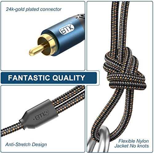 Image of EMK 3.5mm to 2RCA Cable 24K Gold-Plated Nylon Braided RCA to Auxiliary Stereo Audio Headphone Male to Male 1 /8 to RCA Cord for Tablet,Subwoofer,Home Theater,DVD Speaker,MP3 /MP4,Player 5ft /1.5m