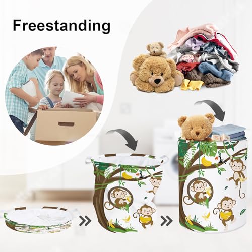 Image of Woodland Animals Baby Laundry Hamper Collapsible Clothes Kids Storage Basket Large Boys Girls Gift Toy Box Bin for Nursery Room, Monkeys, 63L