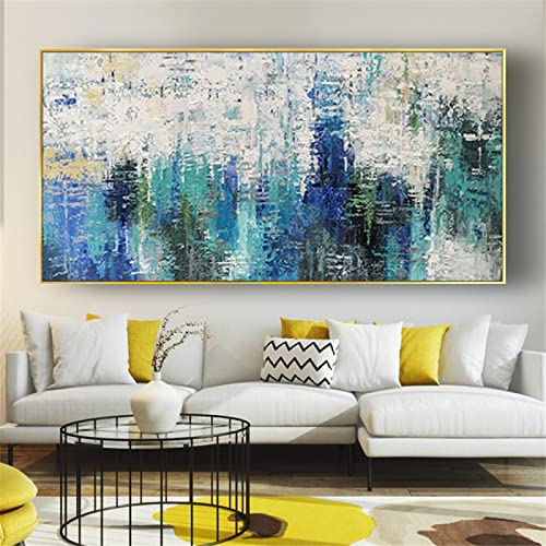 Peinture art abstrait bleu vert 60x123cm pour habiller un grand mur vide