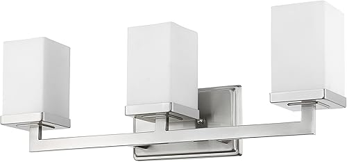 Miniatura 3 de Z-Lite Luz de tocador de tres luces Tidal de 1900-3V, marco de metal, acabado de níquel cepillado y pantalla de ópalo mate de material de vidrio
