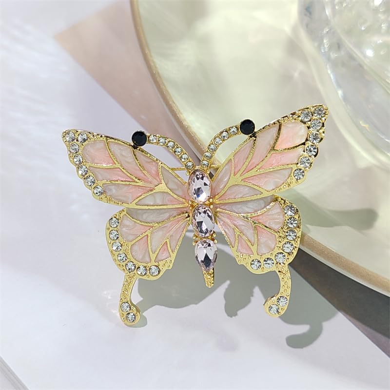 Image of Butterfly Crystal Rhinestone Brooch Pin for Women Colorful Glitter Pearl Bead Lapel Pins Hats Clothes Dress Accessories Jewelry