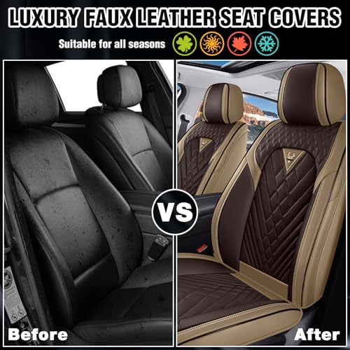 Image of Terrain Seat Covers Custom Fit for GMC Terrain 2010-2026, Waterproof Nappa Leather Car Seat Cover, Comfortable and Anti-Slip Front Seat Covers(2 Seats /Brown Coffee)