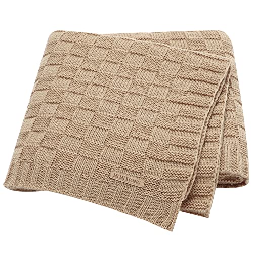 Image of LAWKUL Baby Blankets Knit Cable Babe Blanket Soft Airy Newborn Infant Receiving Swaddling Beige Neutral Crib Stroller 40"x30"