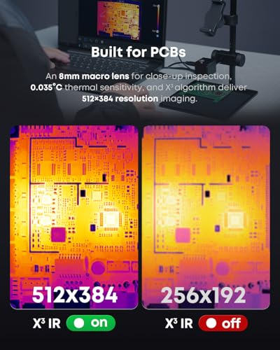 Image of Thermal Master P3 - Thermal Camera for iOS & Android, 8mm Macro Vision Infrared Imager w /Manual Lens, 512x384 Super Ir Resolution, 3.6℉ Accuracy, 35mk NETD, Work for Home PCB Inspection, Black
