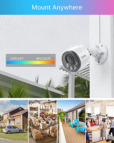 Image of ZOSI 8CH 5MP PoE Security Camera System, 4pcs Weatherproof Outdoor Indoor 4MP Cameras, Smart Human Detection, Audio Recording, Night Vision, 8Channel 3K Home NVR with 2TB HDD for 24 /7 Recording