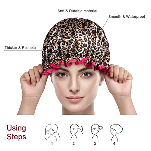 AOOWU Shower Caps, 4 Pack Waterproof Bath Caps Large Reusable Shower Hats - Image 4