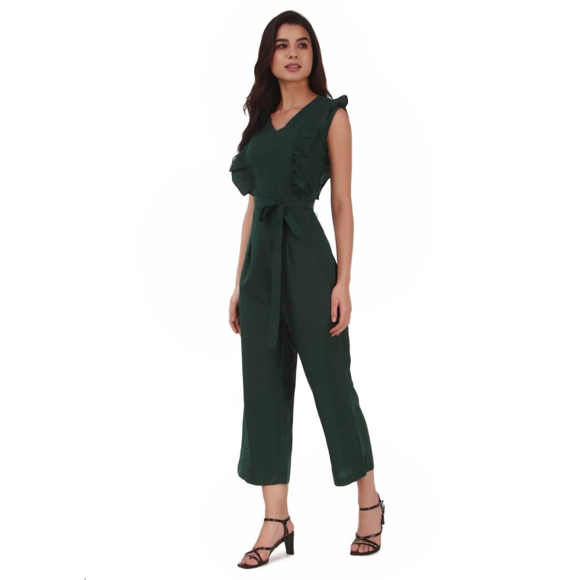 FELLAMO Girls Solid Sleevless Side Ruffle jumpsuit-016 Green 14-15 Years 1