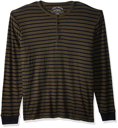 Lucky Brand Men's Casual Long Sleeve Stripe Henley Shirt, Green/Navy, L