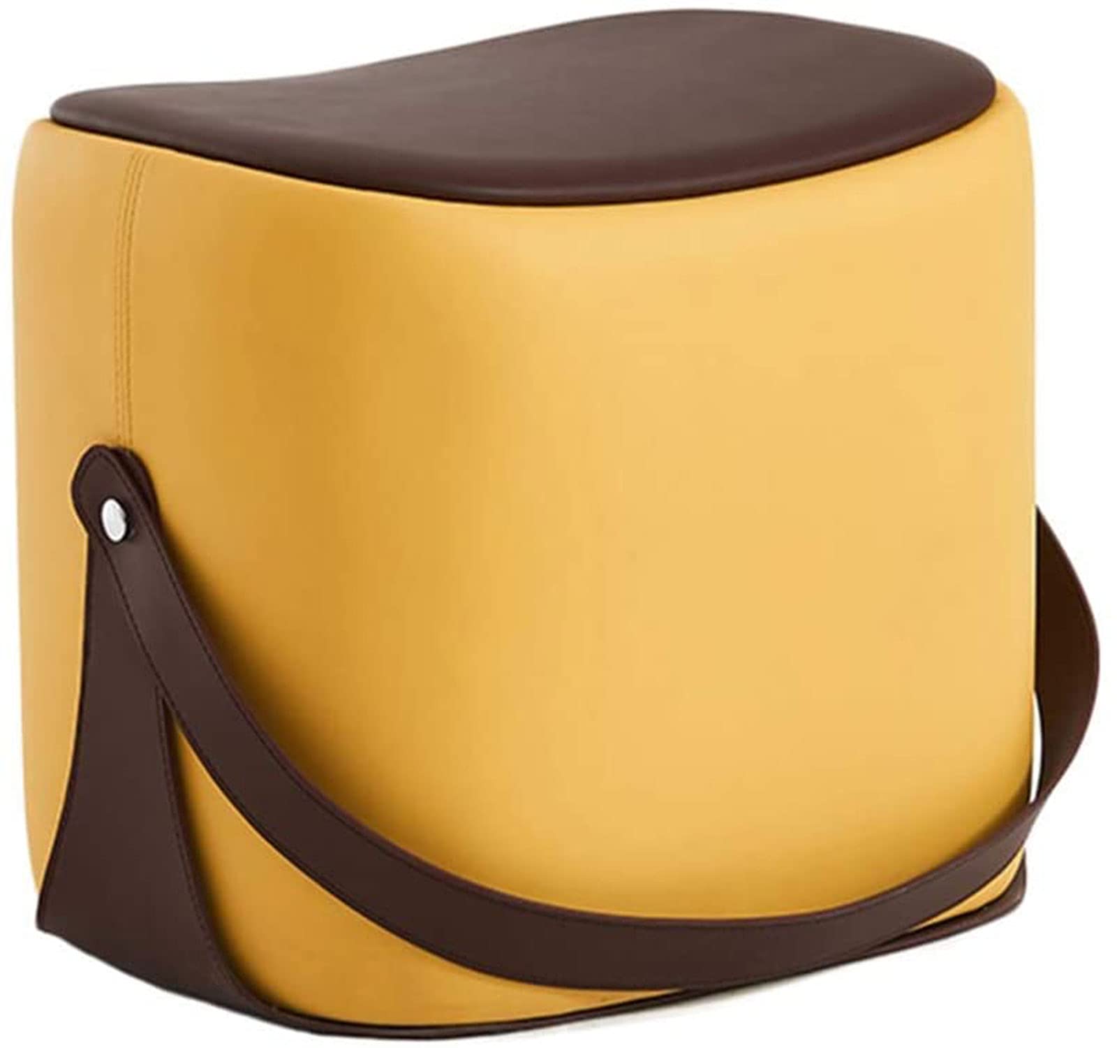 Banc à chaussures en cuir jaune pour optimiser les petits salons