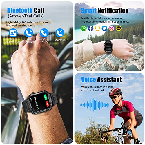 Military Smart Watch For Men With Bluetooth Call (Answer/Make) Outdoor Tactical Sports Smartwatch For Android And Iphone Ip68 Waterproof Fitness Tracker With Heart Rate/Blood Pressure/Blood Oxygen #TOP4