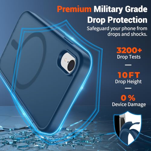 Image of SUPFINE Magnetic for iPhone XR Phone Case Deep Blue | With Screen Protector, Translucent Matte, Compatible with MagSafe, Military Grade Drop Proof, Rugged Shockproof Protective