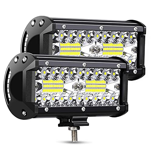 LED Light Bar Off Road 7-Inch 240-Watt Spot Flood Combo Beam Waterproof Submersible Driving Fog Lights for Truck Trailer Pickup Boat Car, 2Pcs