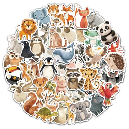 AOWDIAO 50 Pcs Animal Stickers - Cute Waterproof Vinyl Stickers Pack for Kids - Perfect for Water Bottles Laptops Scrapbooks and Classroom Prizes